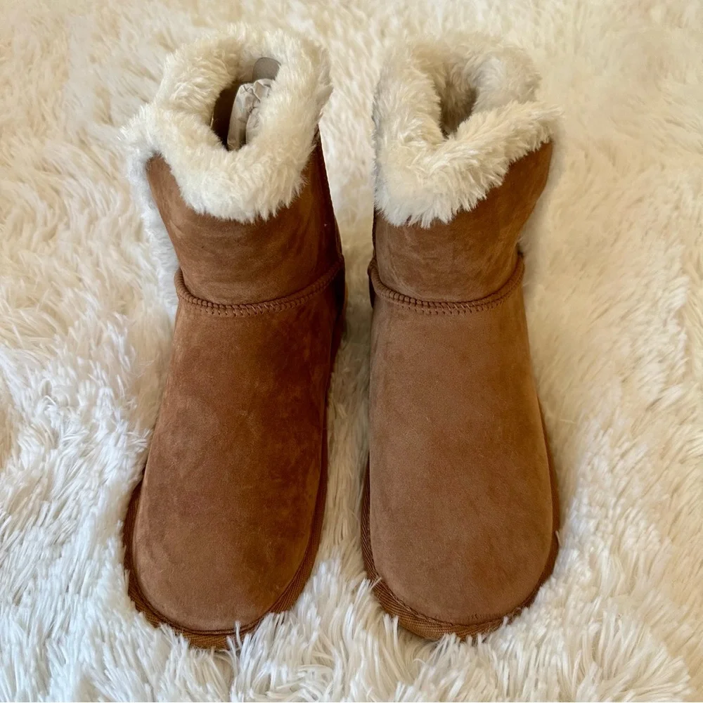 Sugar Polly Faux Suede Sherpa Winter Ankle Boots Chestnut Women’s Size 6 NWT